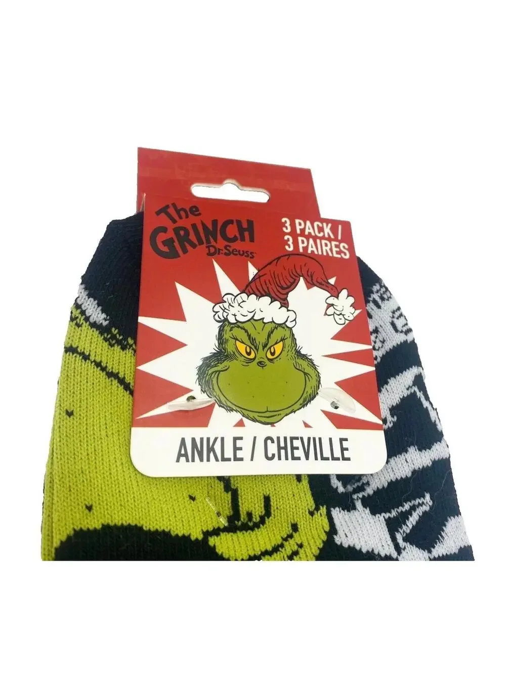 Dr. Seuss The Grinch Christmas Socks 3-Pack Unisex Festive Ankle Holiday Gift Ne